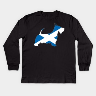 Saltire Flag Scottish Terrier Dog Silhouette Kids Long Sleeve T-Shirt